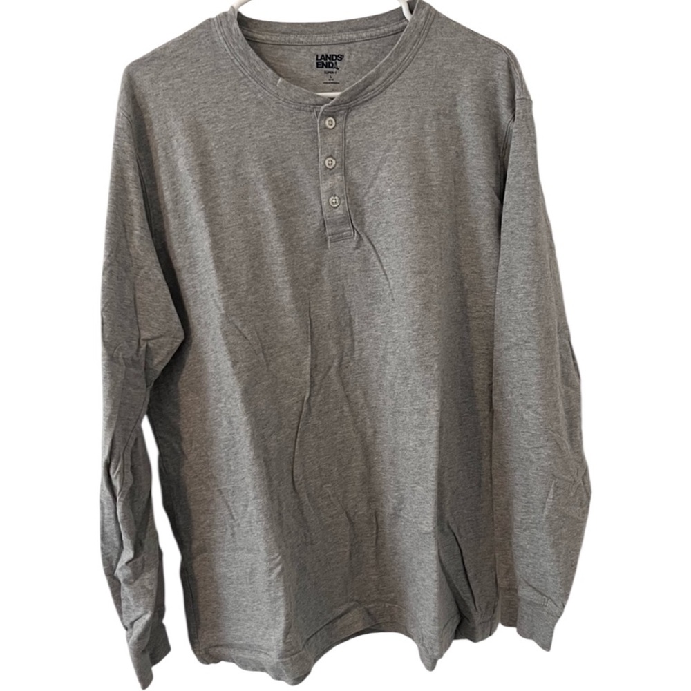 Lands End Men's Super-T Long Sleeve Henley Shirt
